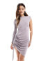 Фото #1 товара ASOS DESIGN asymmetric drape mini dress with ruche drawstring tie in grey