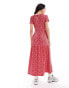 Wednesday's Girl tiered smudge spot midaxi smock dress in red and pink