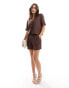 Y.A.S tailored pinstripe paperbag short co-ord in brown Braken-Braun, S - фото #1