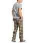 ფოტო #4 პროდუქტის Men's 2-Pc. Classic-Fit Solid T-Shirt & Plaid Flannel Pajama Pants Set