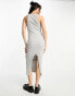 Bershka ribbed racer neck bodycon midi dress in grey