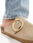 Bershka buckle detail flat mules in sand