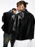 Фото #14 товара COLLUSION Unisex motocross style faux leather biker jacket in black