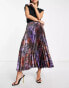 Фото #1 товара ASOS DESIGN satin pleated midi skirt in purple snake print