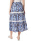 ფოტო #2 პროდუქტის Women's Floral-Print Lace-Trimmed Tiered Pull-On Midi Skirt