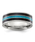 ფოტო #1 პროდუქტის Stainless Steel Turquoise & Black Star Sandstone Band Ring