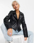 Noisy May faux leather look biker jacket in black Черный, XS - EU 34 - фото #1