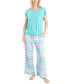 Plus Size 2-Pc. Sunny Style Printed Pajamas Set TEAL IKAT, 1X - фото #1