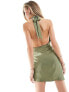 Aria Cove satin halterneck tie front mini dress in sage