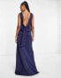 TFNC Tall Bridesmaid bow back maxi dress in navy blue