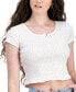 Juniors' Cotton Pointelle Knit Henley Tee