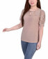 Фото #3 товара Women's Short Puff Sleeve Top with Lace Sleeves and Yoke