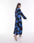 Topshop button down v neck maxi dress in blue floral