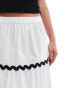 ASOS DESIGN tiered maxi skirt with rick rack detail in white