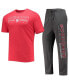 ფოტო #1 პროდუქტის Men's Heathered Charcoal and Red Houston Cougars Meter T-shirt and Pants Sleep Set