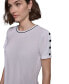 Фото #4 товара Women's Tipped Button-Trim Short-Sleeve Top