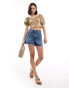 Фото #2 товара Miss Selfridge broderie puff sleeve tea top in washed khaki