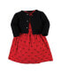 Фото #2 товара Baby Girls Quilted Cardigan and Dress, Red Black Bows