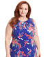 Plus Size Floral-Print Keyhole Sleeveless A-Line Dress