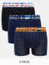 Jack & Jones 3 pack printed trunks in navy