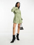 ASOS DESIGN utility mini shirt dress with nipped in waist and pocket detail in khaki