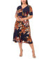 ფოტო #1 პროდუქტის Plus Size Printed V-Neck Button-Front Short-Sleeve Dress