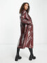 Pimkie vinyl longline coat with tie detail in bordeaux