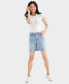 Фото #1 товара Women's High-Rise Belted Cuffed Denim Shorts, Created for Macy's