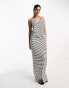 ASOS DESIGN halter neck maxi dress with twist back and ruched skirt in stripe