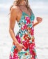 Women's Floral Watercolor Plunging Sleeveless Maxi Beach Dress