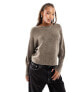 Фото #1 товара ONLY ribbed wide neck jumper in taupe