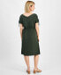 Фото #2 товара Petite V-Neck Shirred-Sleeve Knit Dress, Created for Macy's