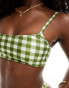 Фото #2 товара ASOS DESIGN skinny crop bikini top in green gingham