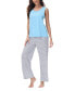 Women's Solid 2 Piece Tank Top with Printed Wide Pants Pajamas Set