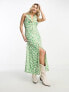 Фото #4 товара ASOS DESIGN collared sleeveless midi shirt dress in green splodge print