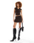 COLLUSION ruched eyelet fitted cap sleeve co-ord top in brown