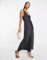 ASOS DESIGN elasticated back satin slip midi dress in black