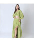 Фото #1 товара Women's Green Silk Co-Ord Set with Flowing Skirt with Slit and Crop Top with Dolman Sleeves