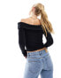 Stradivarius fold over off shoulder top in black