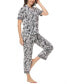 ფოტო #6 პროდუქტის Women's Printed Short Sleeve Notch Collar with Pants 2 Pc. Pajama Set