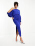 ASOS DESIGN Tall off shoulder grecian drape midi dress in cobalt blue Синий, 34 - фото #1