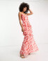 Pretty Lavish ruffle split maxi dress in pink and red floral