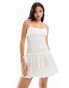 ASOS DESIGN poplin shirred tie strap mini dress in ivory