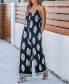 Women's Navy Ornate Sleeveless Straight Leg Jumpsuit