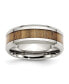 Stainless Steel Polished Koa Wood Inlay Enameled 8mm Band Ring