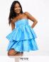 Forever New Petite bandeau tiered babydoll mini dress in blue