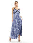 Фото #2 товара Vero Moda satin maxi slip dress with lace trim in blue crinkle print