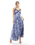 Фото #1 товара Vero Moda satin maxi slip dress with lace trim in blue crinkle print