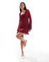 Love Triangle chiffon mini dress with corsage detail in merlot Бордовый, 36 - фото #4