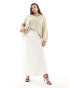 4th & Reckless Plus exclusive satin drawstring waist maxi skirt in cream